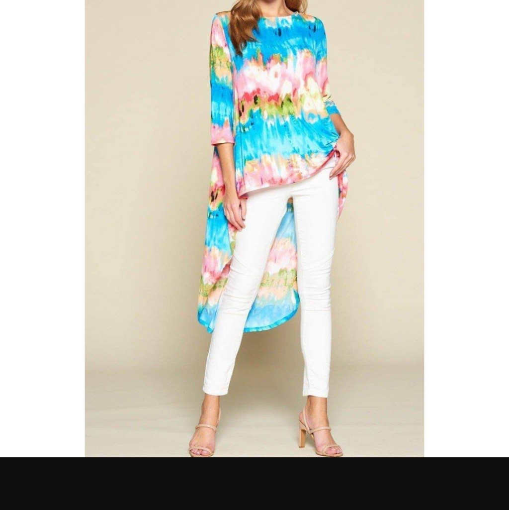 Tie-Dye Venechia High Low Fashion Top 3/4 Sleeve